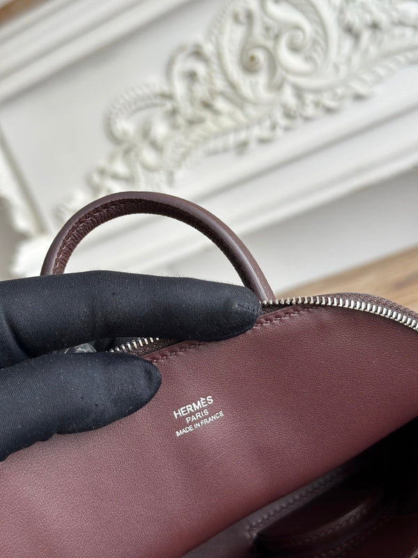 HM Bolide Mini 19cm Burgundy Epsom Leather on Orange Wheels