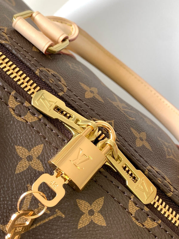 LV Keepall Bandouliere 55 Monogram Canvas Brown Gold Hardware