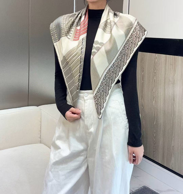 Square Scarf 90 CM In White Colorful Cashmere Silk  330351