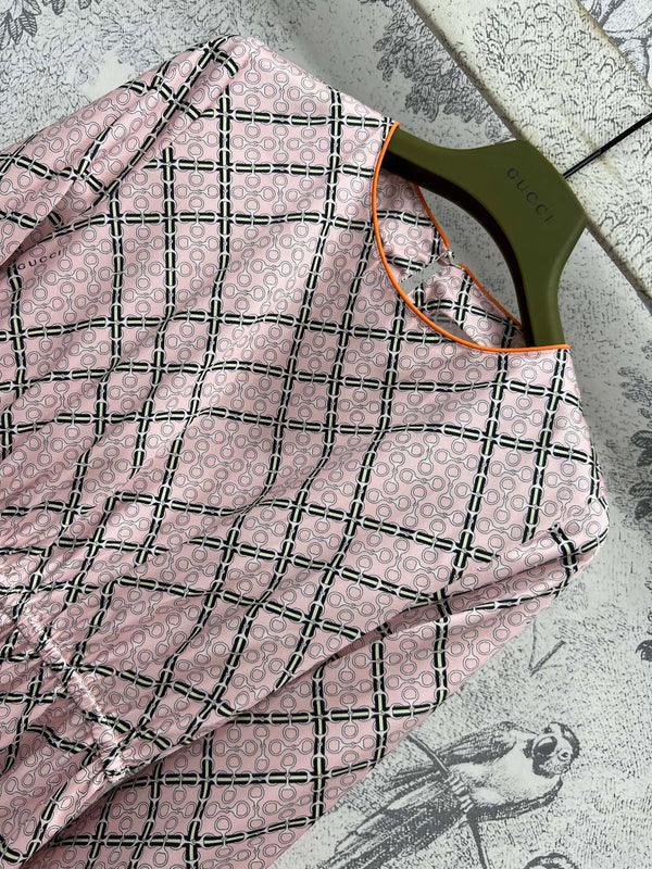 GG Printed Silk Dress Pink Ready To Wear