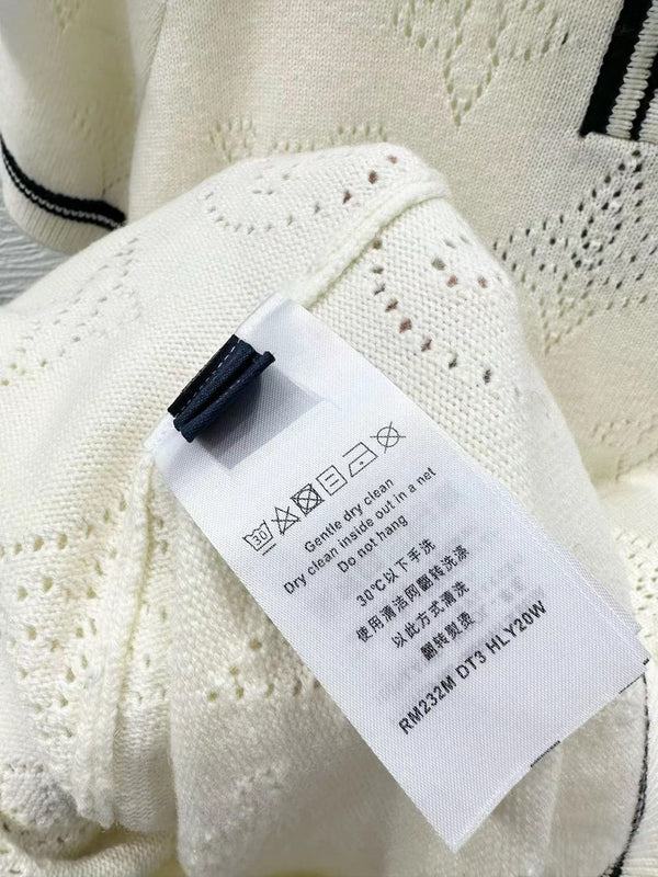 Stripe Accent Knit Polo Dress White Black Wool And Cashmere