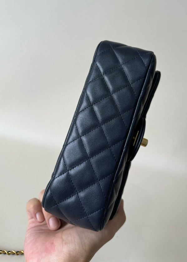 CC 20 Flap Bag 20cm Dark Blue Lambskin