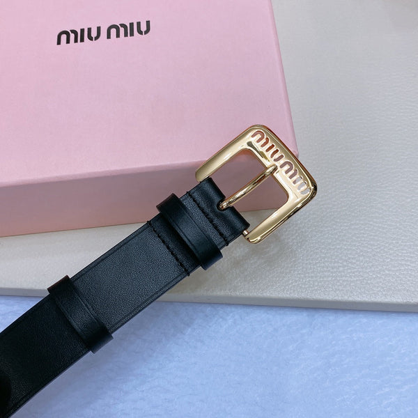 Miu Belt 30mm Black Calfskin
