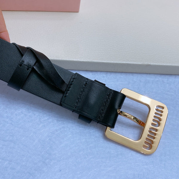 Miu Belt 30mm Black Calfskin