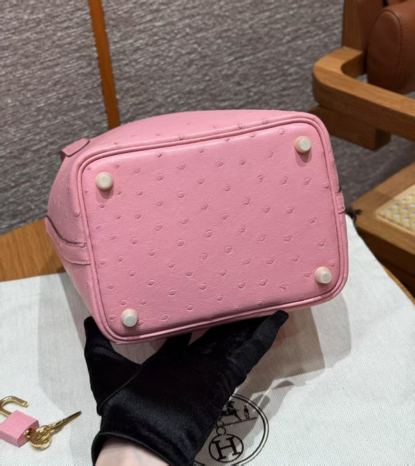 Picotin Lock Pink Ostrich Gold Hardware