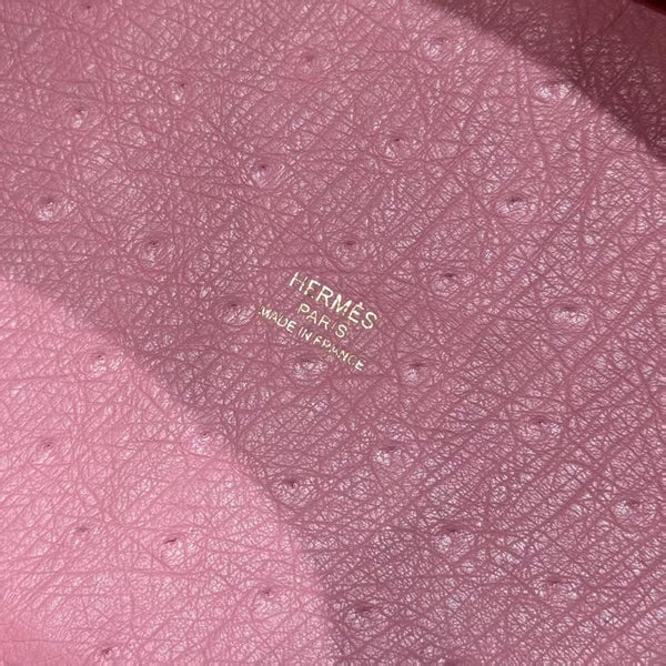 Picotin Lock Pink Ostrich Gold Hardware