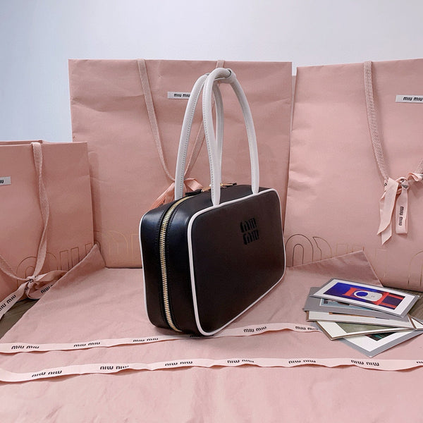 Miu Miu Beau Tote Bag Black Leather Gold-Tone Hardware