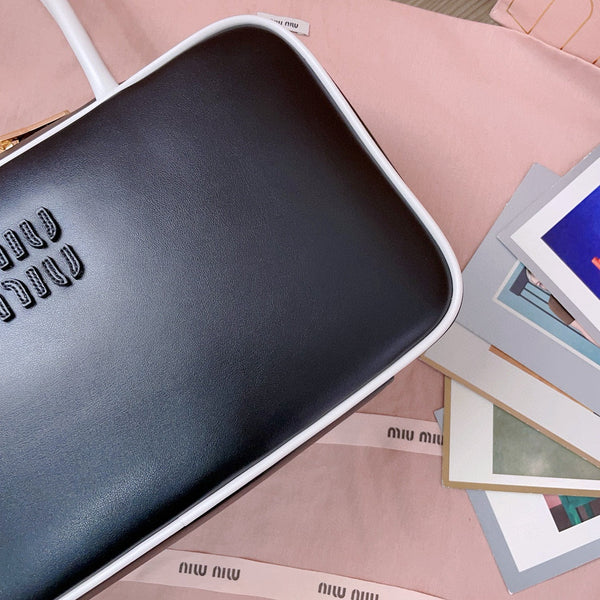 Miu Miu Beau Tote Bag Black Leather Gold-Tone Hardware