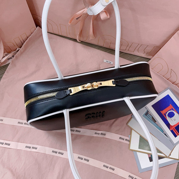 Miu Miu Beau Tote Bag Black Leather Gold-Tone Hardware