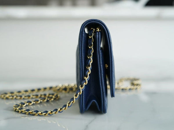 CC Wallet On Chain Woc Navy Blue Caviar leather Gold Hardware