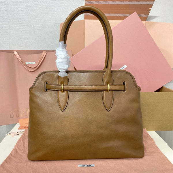 Miu Tote Bag 40 Brown Aventure Nappa Leather