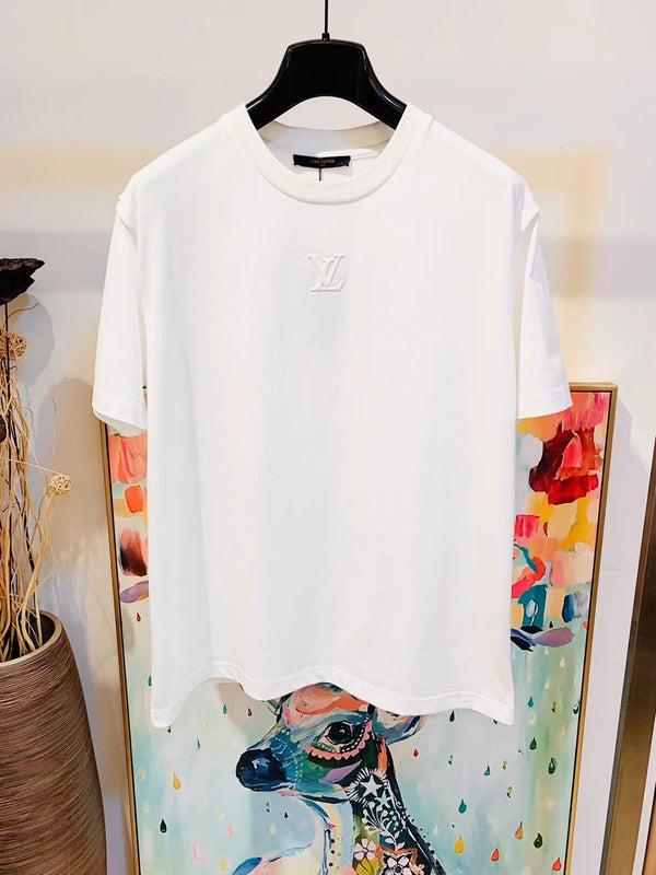 T-shirt con logo bianco LV in cotone bianco