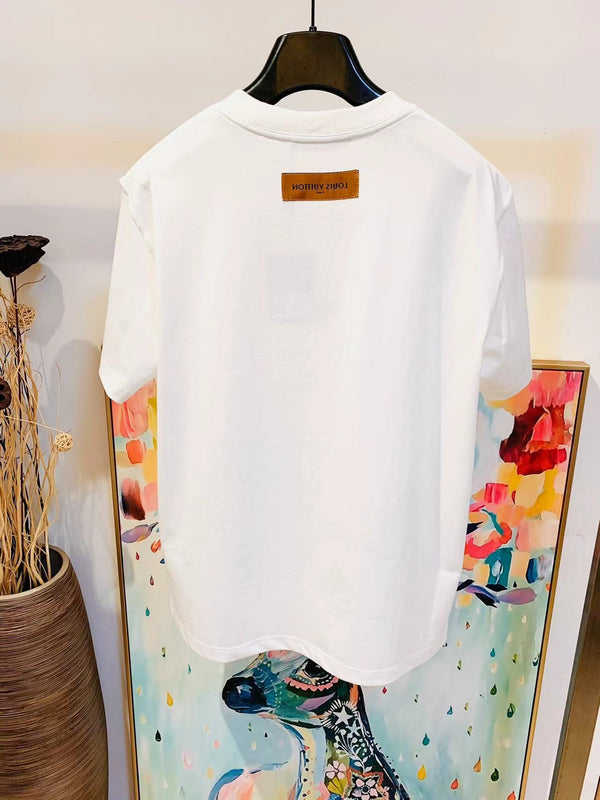 T-shirt con logo bianco LV in cotone bianco