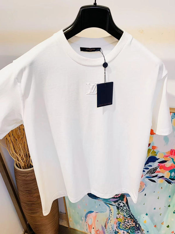 T-shirt con logo bianco LV in cotone bianco
