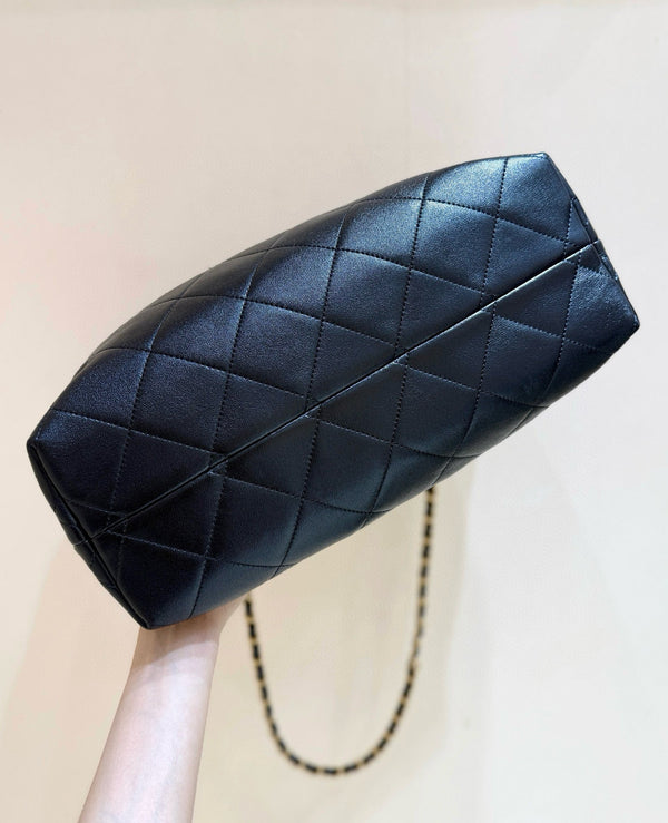 CC 25A Shopping And Bowling Hobo Bags 36cm Brown Suede Black Lambskin