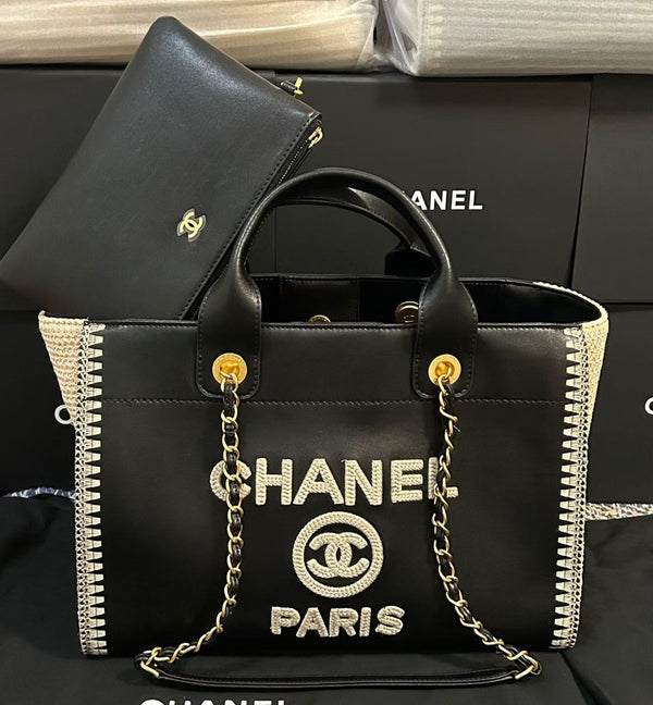 CC 25 Large Crochet Deauville Shopping Bag 34cm Black