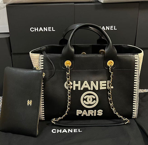 CC 25 Large Crochet Deauville Shopping Bag 34cm Black