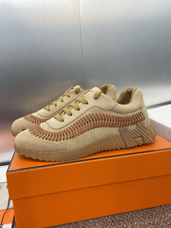 Sneakers HM Bouncing in tela marrone caramello e pelle scamosciata beige chiaro H Brown