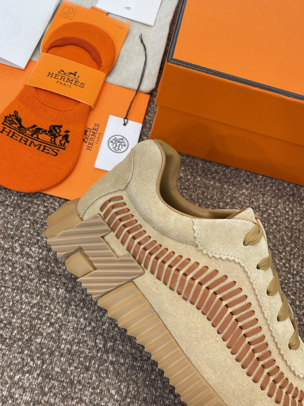 Sneakers HM Bouncing in tela marrone caramello e pelle scamosciata beige chiaro H Brown