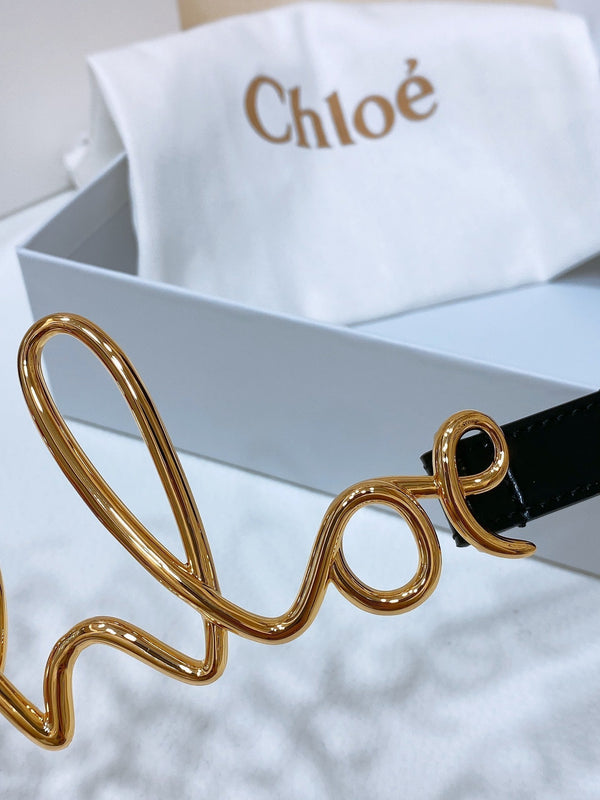The Chloé Iconic Small Belt In Soft Black Calfskin And Brass