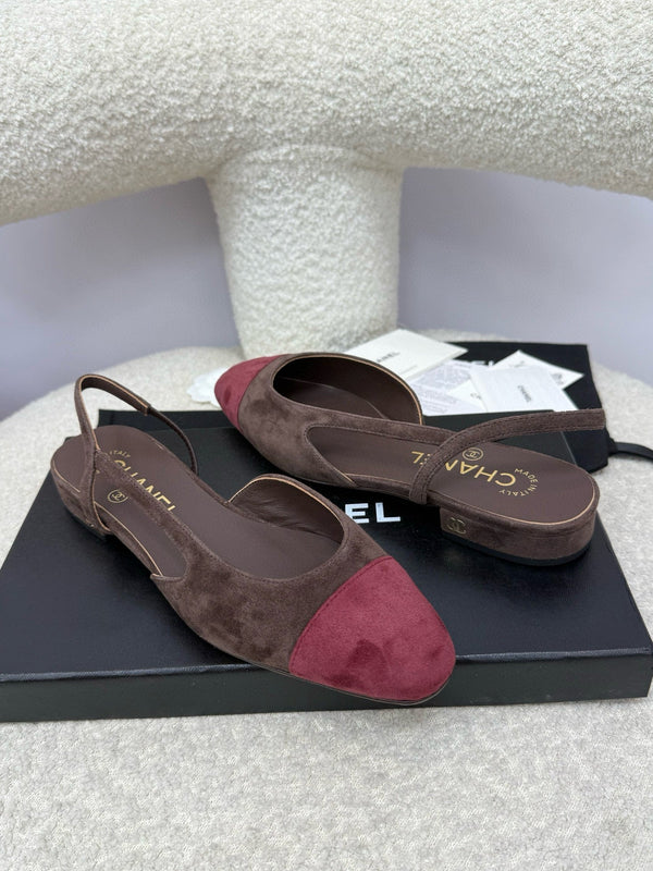 CC 25A Slingback Flat Chocolate Dark Red Suede