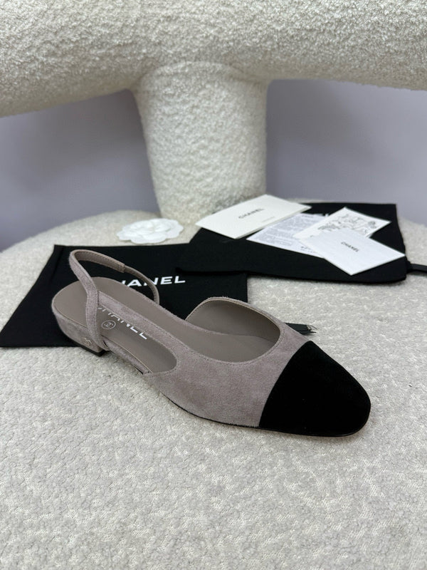 CC 25A Slingback Flat Grey Black Suede