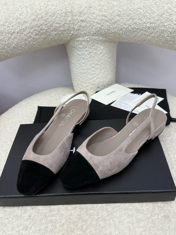 CC 25A Slingback Flat Grey Black Suede