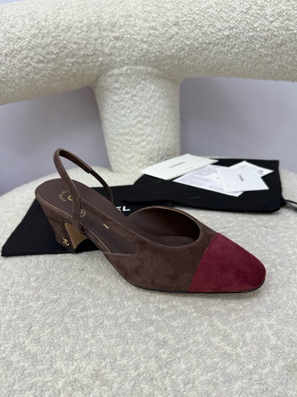 CC 25A Slingback Chocolate Dark Red Suede