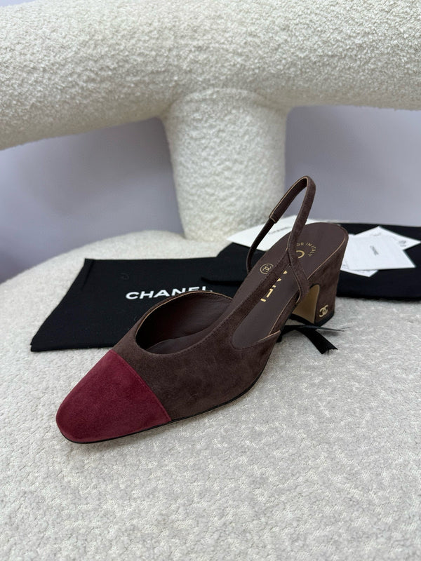 CC 25A Slingback Chocolate Dark Red Suede