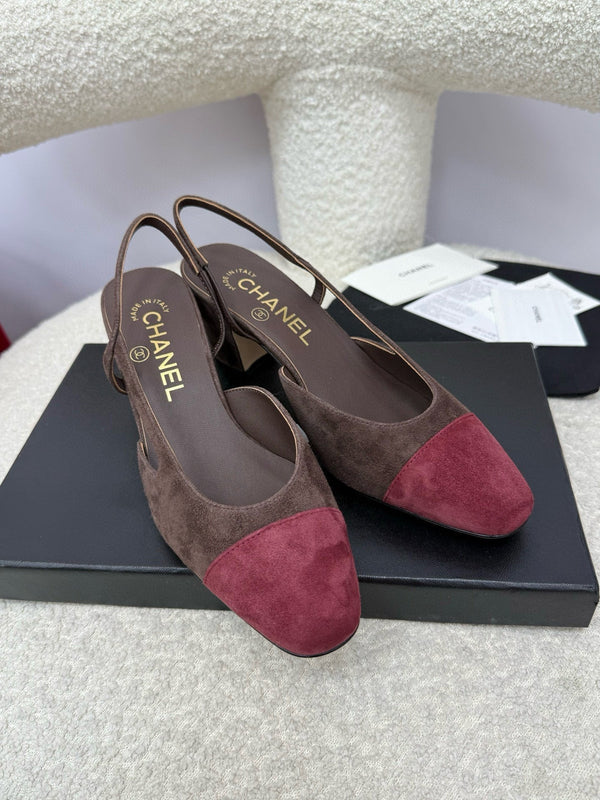 CC 25A Slingback Chocolate Dark Red Suede