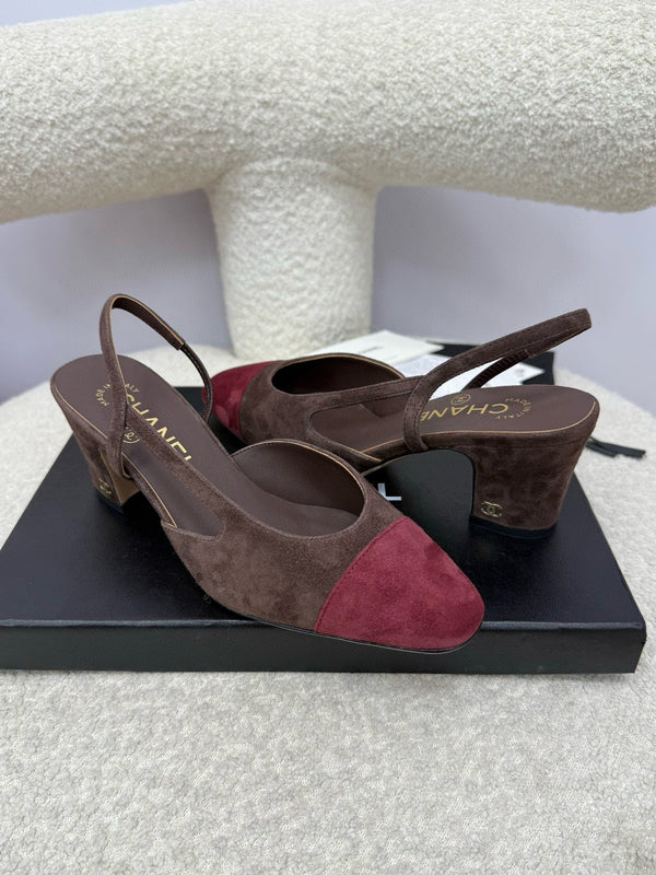CC 25A Slingback Chocolate Dark Red Suede