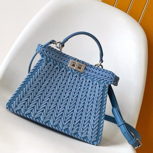 Peekaboo ISeeU Small 27cm Bag Blue Denim And Leather