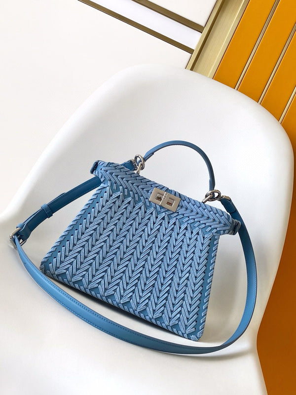 Peekaboo ISeeU Small 27cm Bag Blue Denim And Leather