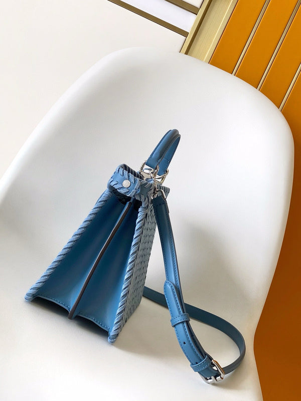 Peekaboo ISeeU Small 27cm Bag Blue Denim And Leather