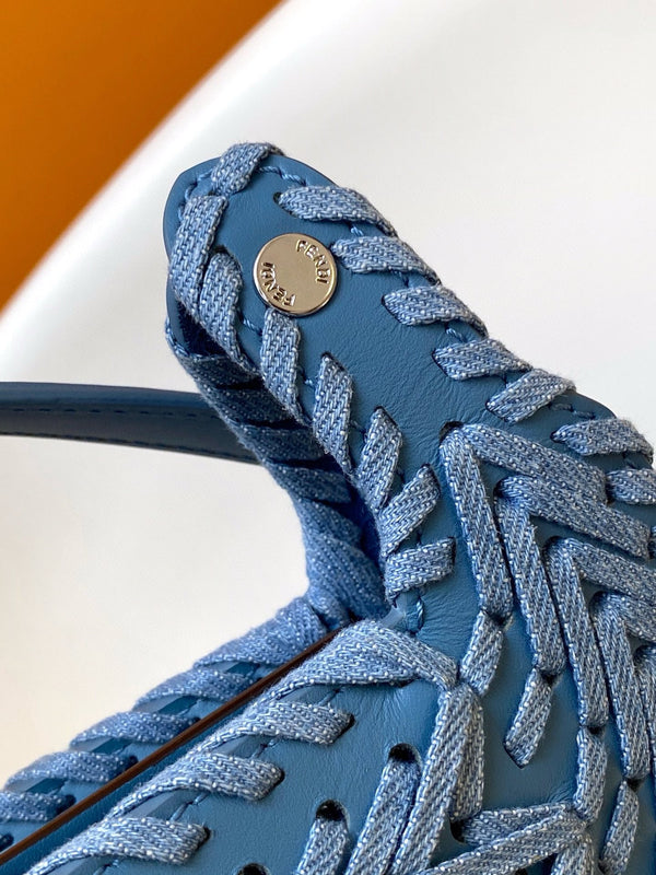 Peekaboo ISeeU Small 27cm Bag Blue Denim And Leather