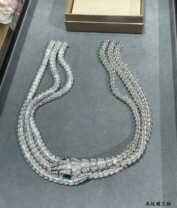 Serpentine Diamond Metallic Silver Necklace