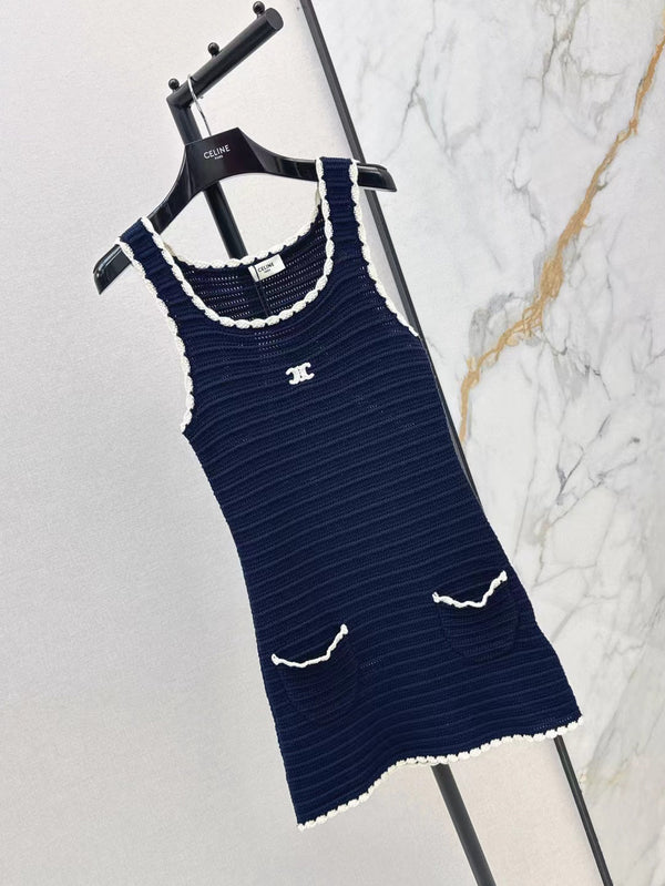 Celine Vest Dress Blue White Cotton