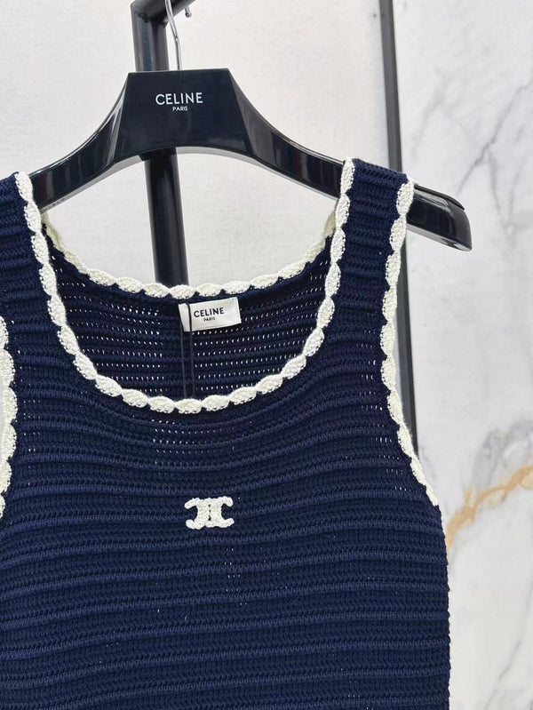 Celine Vest Dress Blue White Cotton