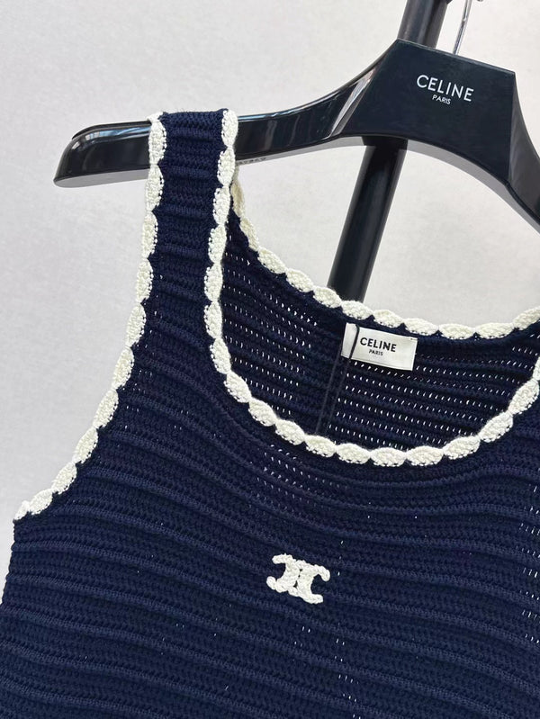 Celine Vest Dress Blue White Cotton