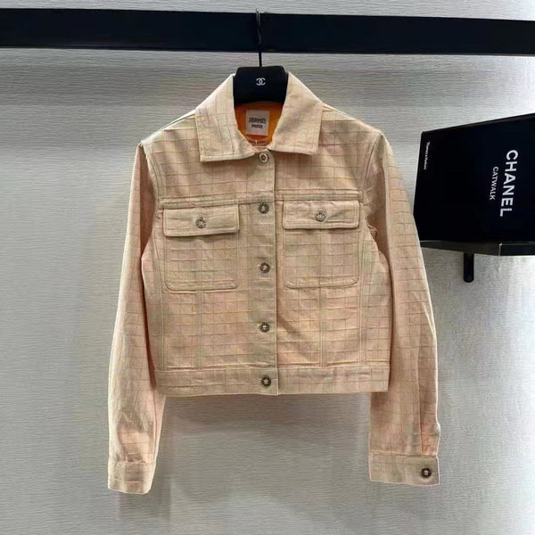 Hermes Plaid Jacket Beige Cotton