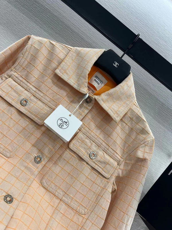 Hermes Plaid Jacket Beige Cotton
