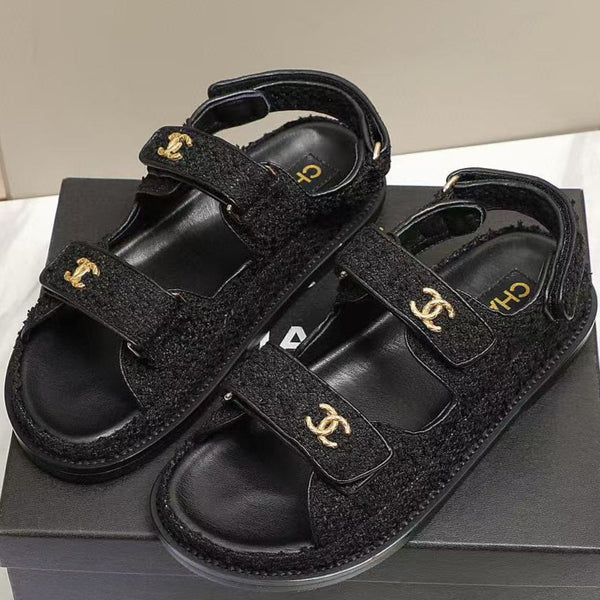 CC DAD SANDAL BLACK LAMBSKIN FRABIC