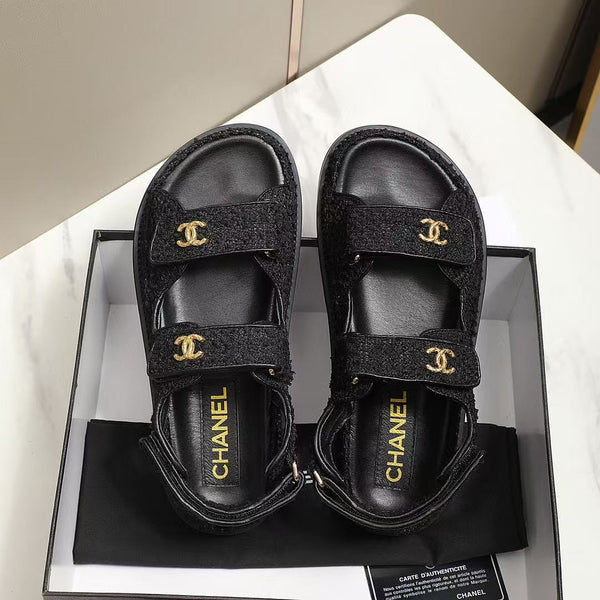 CC DAD SANDAL BLACK LAMBSKIN FRABIC