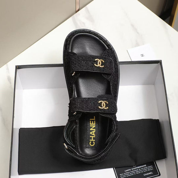 CC DAD SANDAL BLACK LAMBSKIN FRABIC