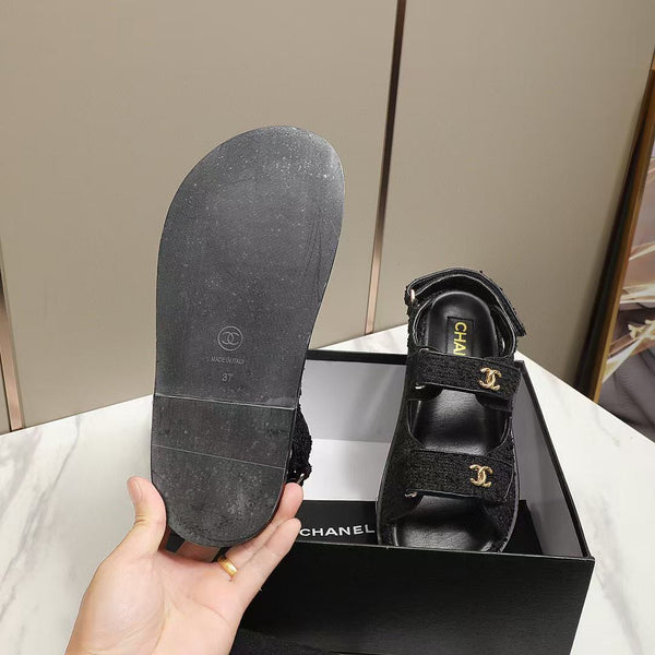 CC DAD SANDAL BLACK LAMBSKIN FRABIC