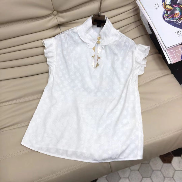 LV Frill Blouse White Cotton