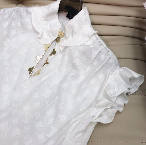 LV Frill Blouse White Cotton