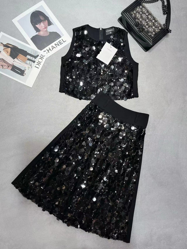 Chanel Set Black Cotton Polyester