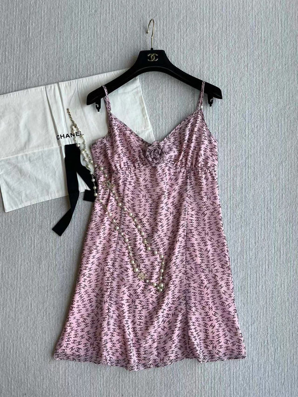 CC Suspender Dress Pink Polyester Linen