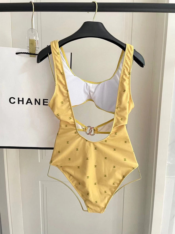 Chanel Swimsuit Yellow White Cotton